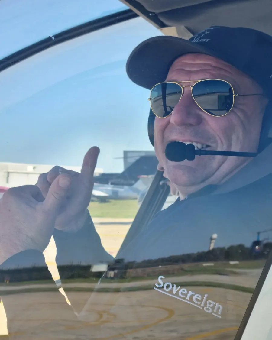 Professional helicopter pilot in cockpit