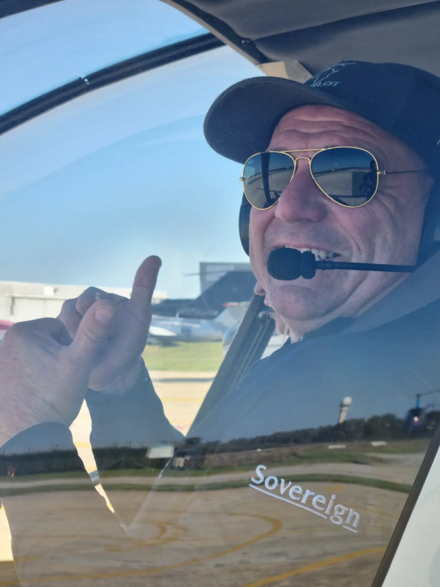 Professional helicopter pilot in cockpit